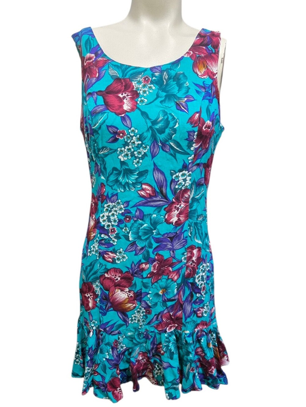 Vintage 90s Joni Blair Floral Ruffle Hem Dress Size 7 Rayon